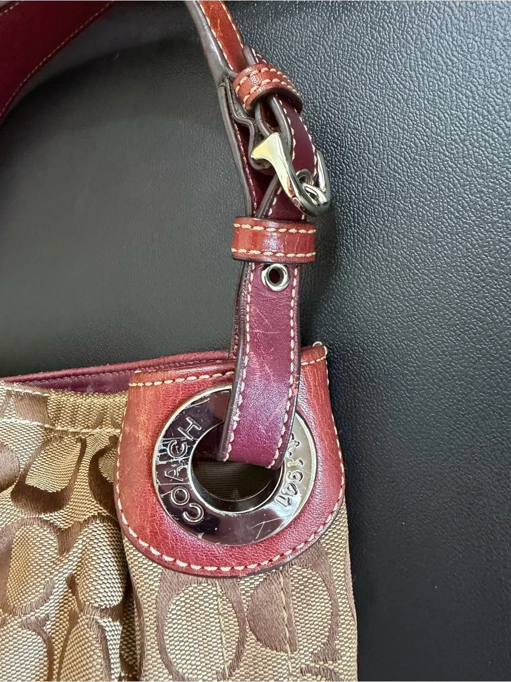Coach Brown Signature Canvas Hobo with Rust Leather Trim